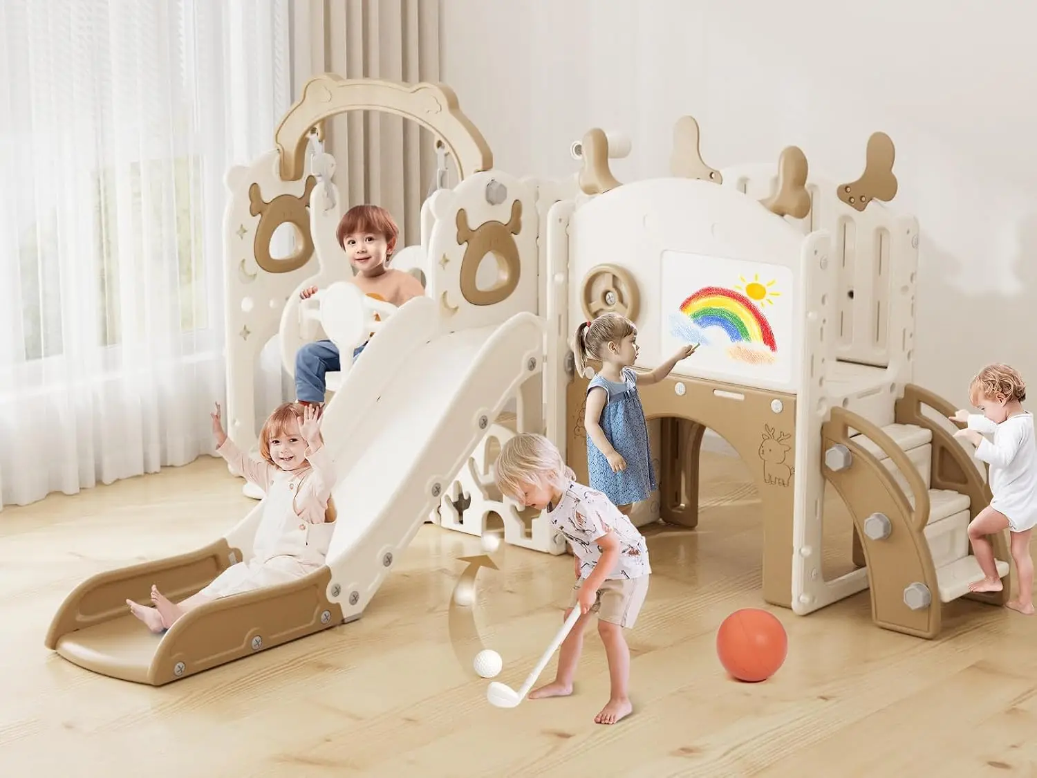 Kids Outdoor Slide Set - Ensemble toboggan et balançoire 13-en-1 pour