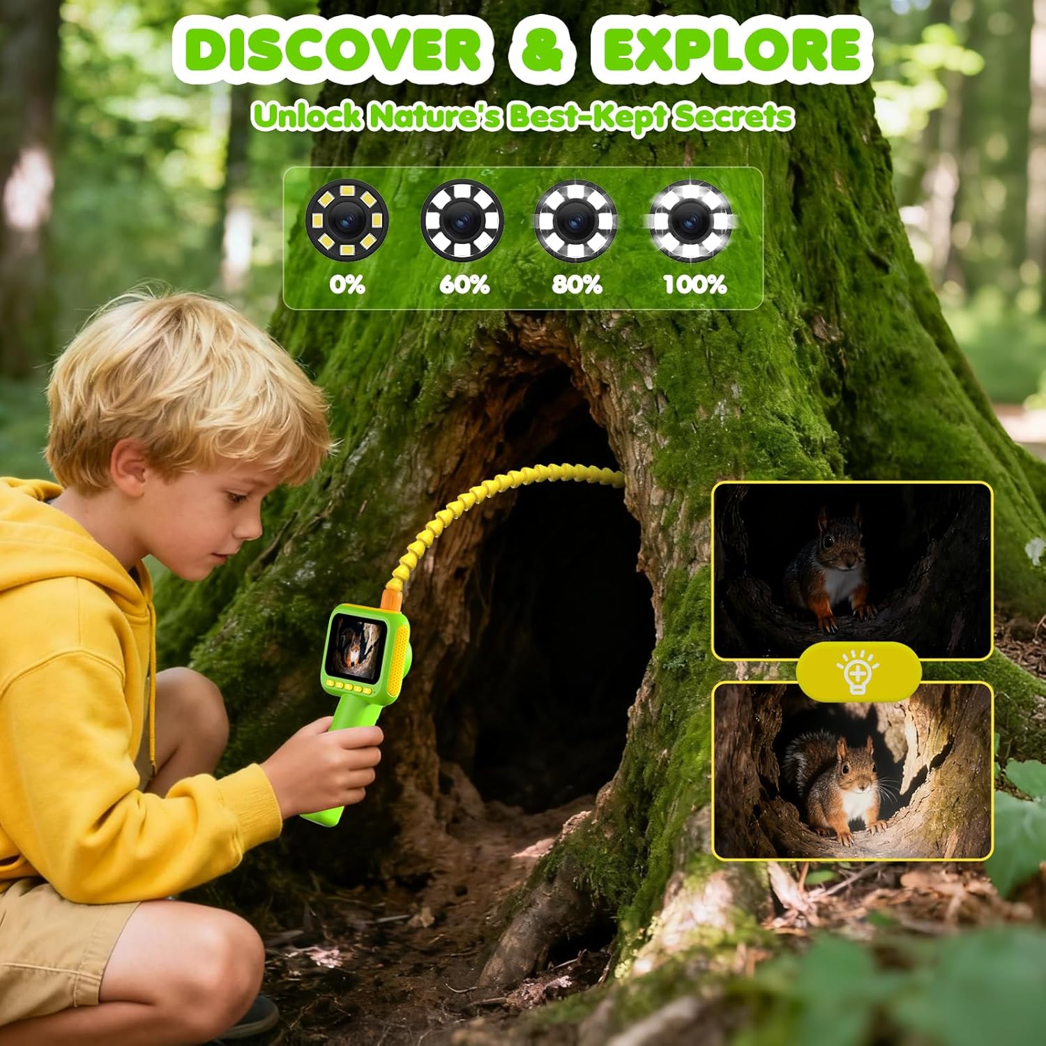 Kids Outdoor Nature Toys - Endoscope pour enfants, caméra serpentine avec