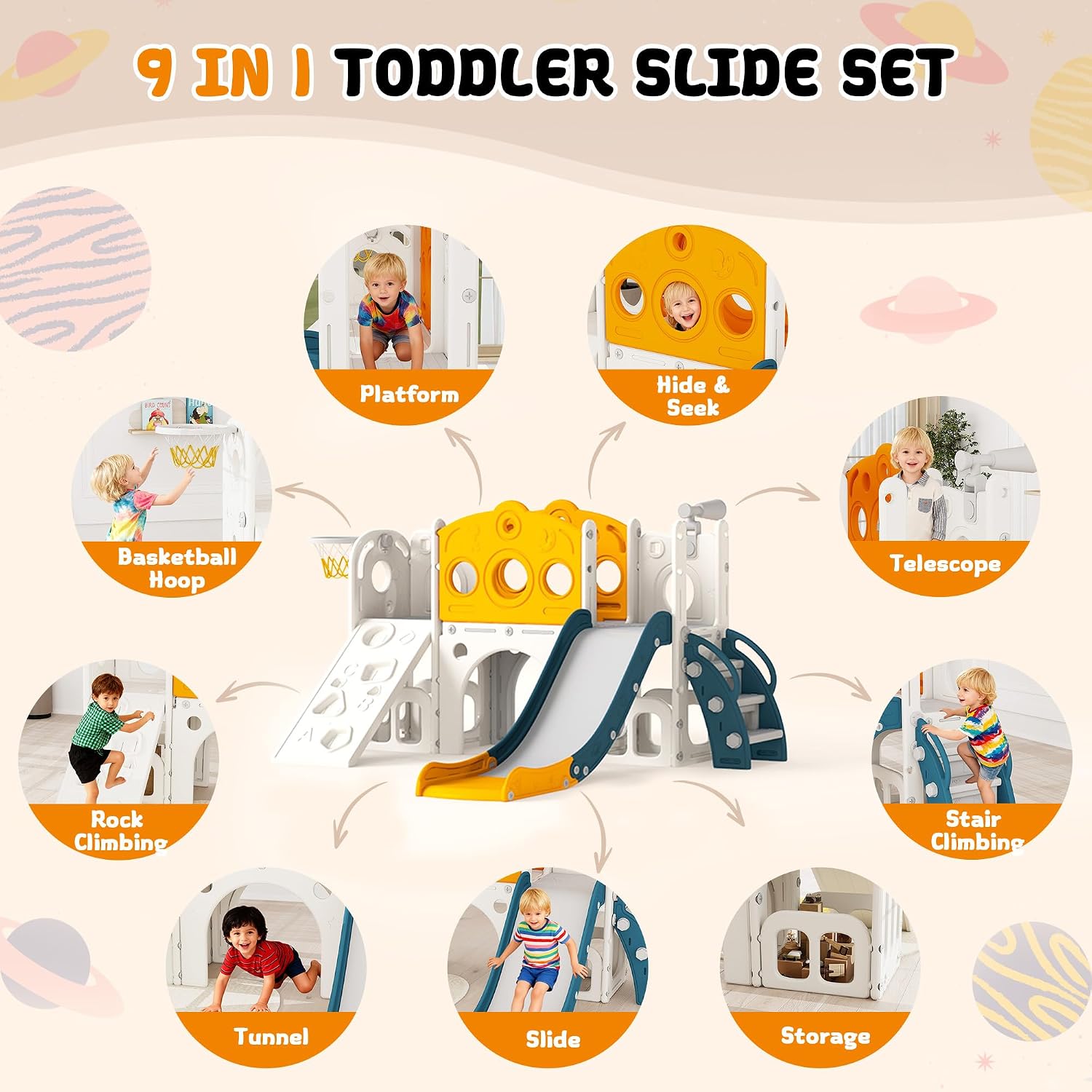 Ensemble de toboggan 9 en 1 po - Kids Outdoor Slide Set avis et prix